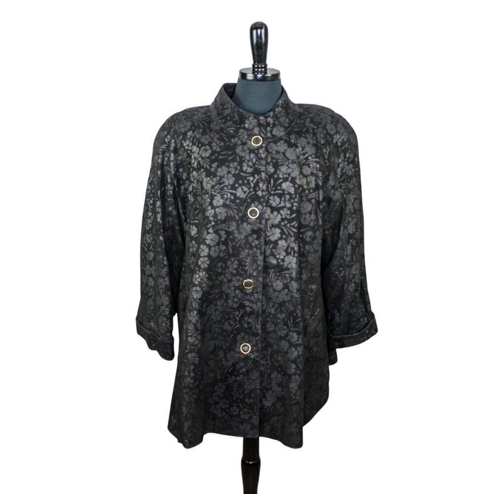Vintage 80s Bally Floral Black Suede Leather Coat Whimsygoth New Wave
